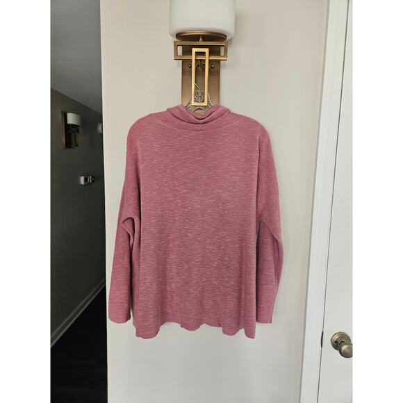 Eileen Fisher PINK Organic Linen Cotton Slub Funnel Neck Top Hoodie Sweater L - Picture 10 of 15